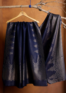 Silk Zari Jamawar Shawl D#01 - N Blue
