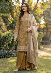 Winter - Riwaj - Pashmina Embroidered Suit - Premium 25 - D#01 - Mehendi