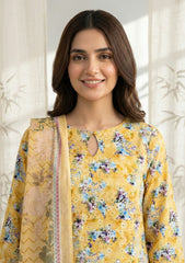 Lawn - Rubaaiyat - Chikankari 26 - Silk Dupatta - D#06 - Yellow