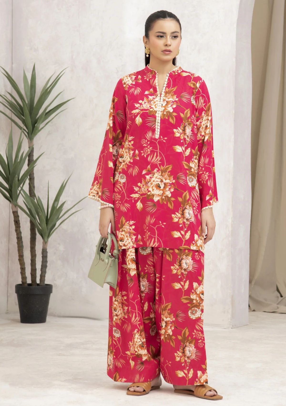 Pret Collection - Mehryam - Pure Comfort Co-Ord's - Cherry Red Floral Accents