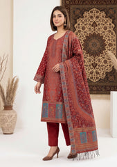Winter - Fancy Silk Zari Jamawar - 3 Pcs Suit - D#18 - Maroon