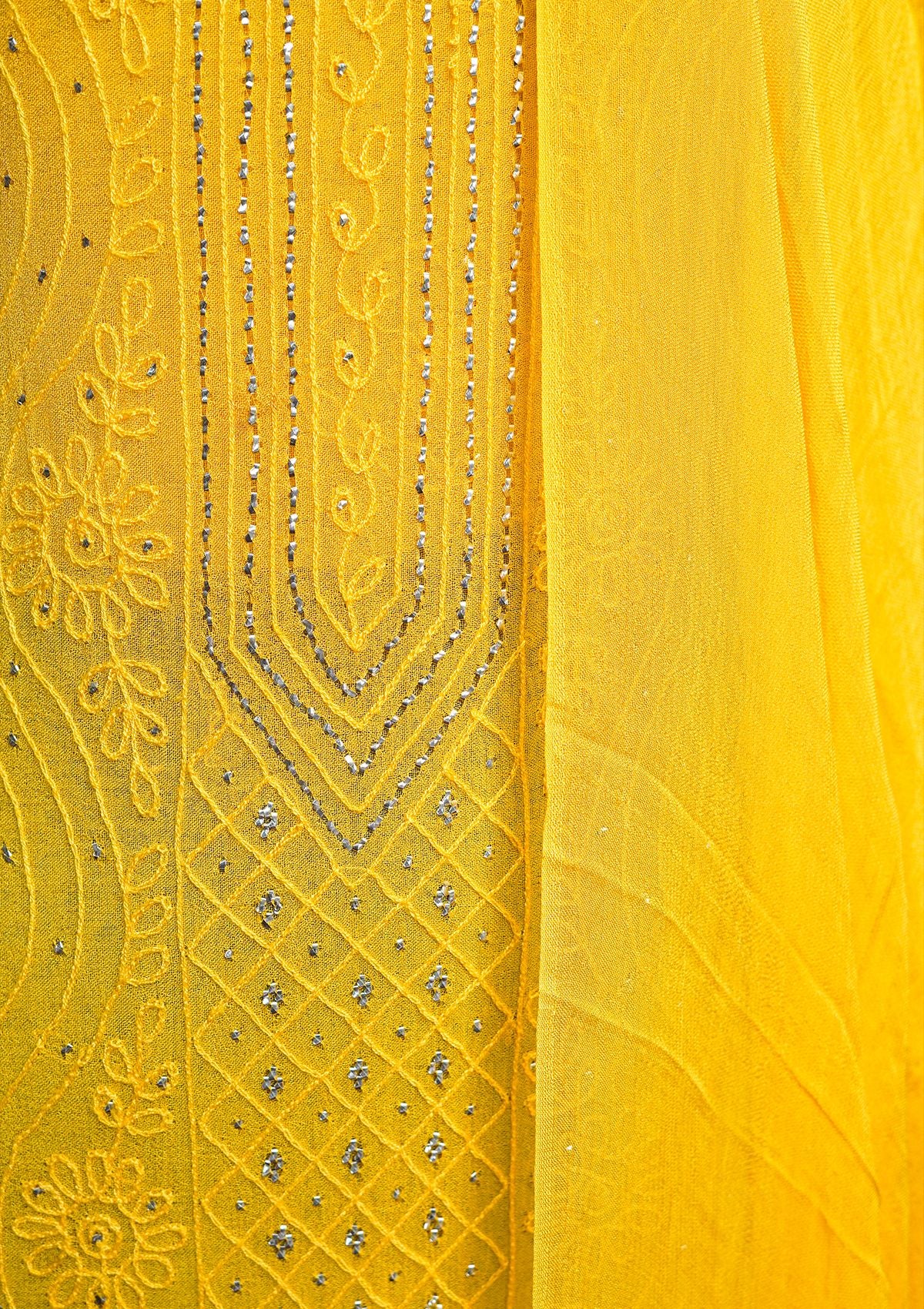 Winter Collection - Riwaj - Bamber Chikankari W/ Mukesh Work - Yellow