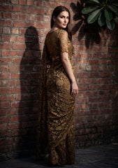 Fancy Chantilly Lace Saree - Deep Golden