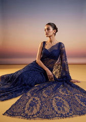 Formals - Chantilly Lace Saree - Navy Blue