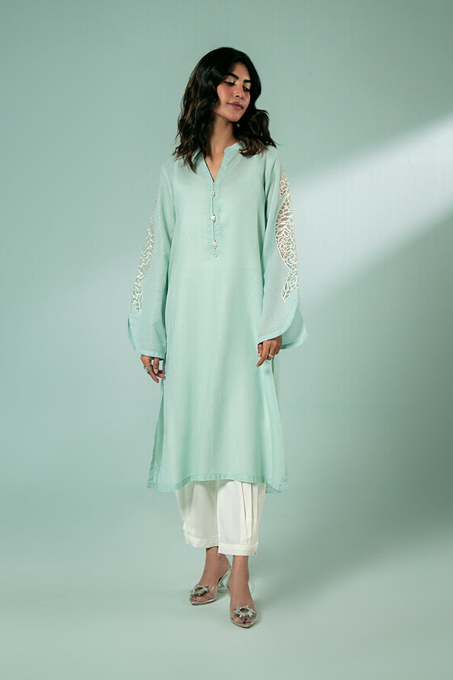 Pret Collection - Fozia Khalid - Basics Vol 3 - Sky Blue Embroidered Kurta