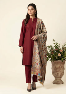 Winter - Riwaj - Pashmina Kani Jamawar 3 Pcs Suit - D#02 - Maroon