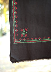 Pashmina Wool Needle Work Shawl D - 36 - Black