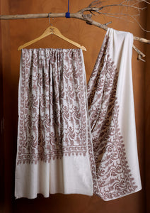 Pashmina Embroidered Jaaldar Shawl D#17 - Off White