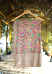 Pashmina Wool Embroidered Shawl D - 03 - L Brown