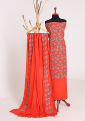 Winter - Riwaj - Printed Cotray Suit - Wool Shawl - D#05 - Red