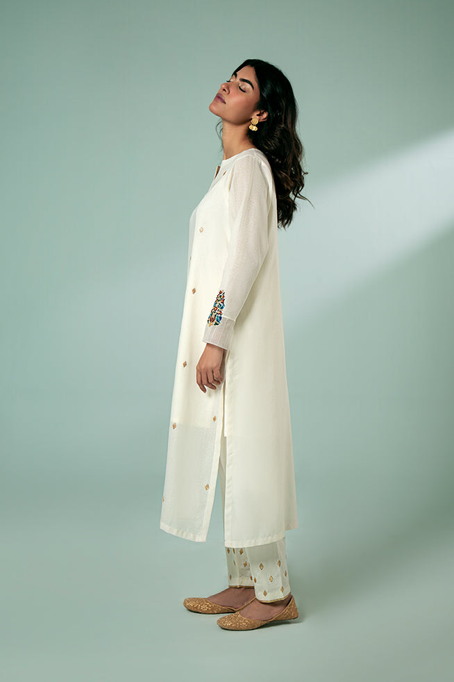 Pret Collection - Fozia Khalid - Basics Vol 3 - Ivory Sprinkled Kurta Set