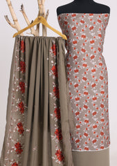 Winter - Riwaj - Printed Cotray Suit - Wool Shawl - D#10 - M Grey