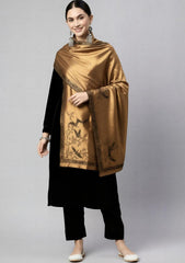 Winter - Riwaj - Plain Velvet Suit With Silk Zari Jamawar Shawl - VSZ#01 - Black