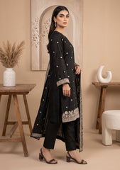 Winter - Fancy Silk Embroidered - 3 Pcs Suit - D#05 - Black
