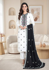 Winter - Riwaj - Embroidered Peach Leather Suit  - D#03 - Off White