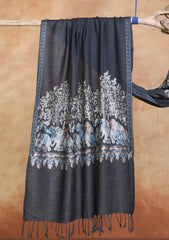 Pashmina Ari Work Jaaldar Scarf D#15 - Charcoal