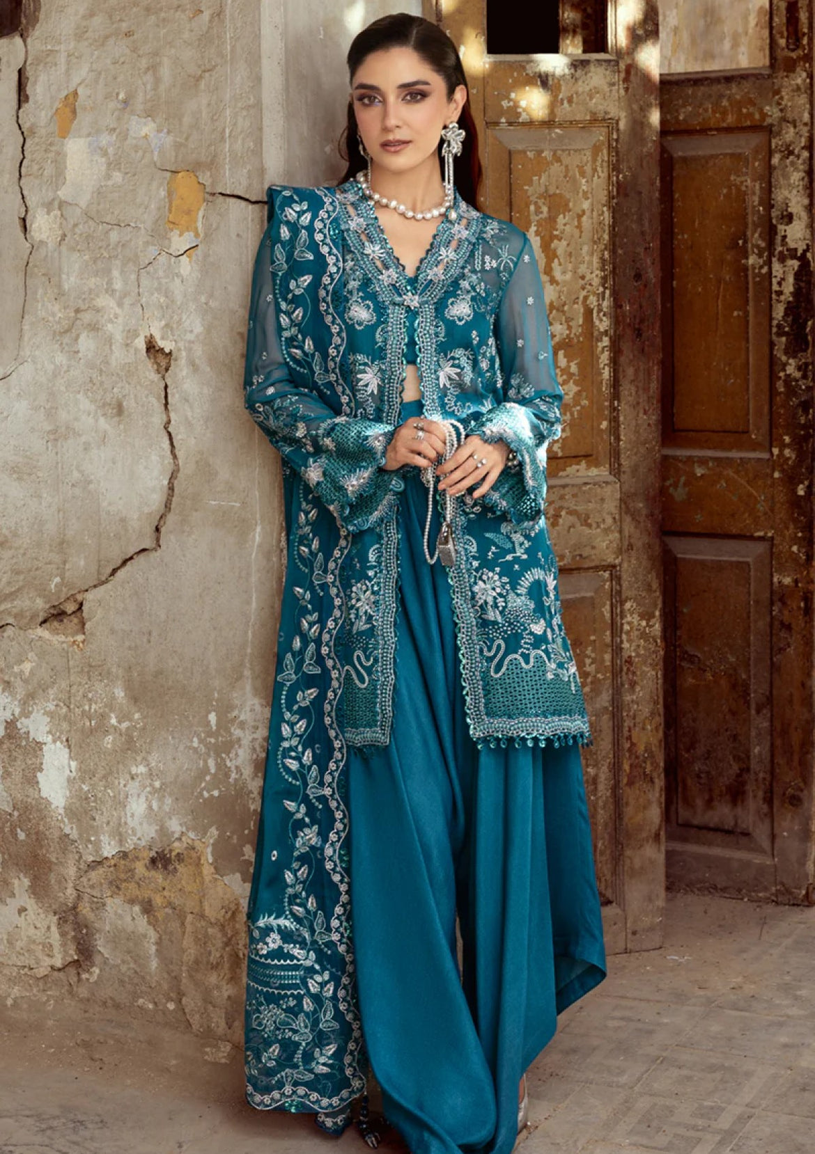 sachin and babi light blue dress Simple Chiffon Pakistani Dress main image 1