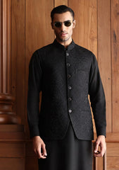 Elite Men China Boski Unstitched Waistcoat Fabric - D#08 - Black