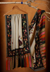 Pashmina Qalamkari Needle Work Shawl D#05 - Black