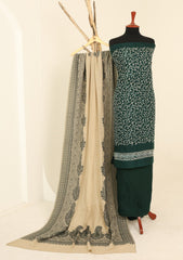 Winter - Riwaj - Pashmina Embroidered Suit - Premium 25 - D#01 - D Green