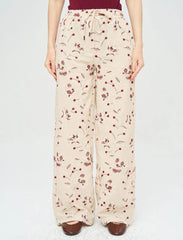 Pret - Moven - Palazzo Pants with Floral Embroidery and Sequins, Elastic Waistband - Skin