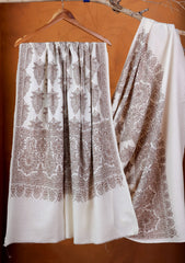 Pashmina Embroidered Jaaldar Shawl D#13 - Off White