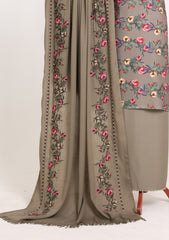 Winter - Riwaj - Printed Cotray Suit - Wool Shawl - D#09 - M Grey