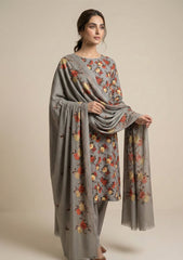 Winter - Riwaj - Printed Cotray Suit - Wool Shawl - D#14 - D Grey