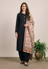 Winter - Riwaj - Pashmina Kani Jamawar 3 Pcs Suit - D#02 - Black