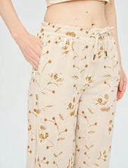Pret - Moven - Floral Embroidered and Sequined Palazzo Pants with Elastic Waistband, Skin