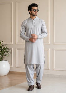 Elite Men Egyptian Liquid Ammonia Finish Plain Satin Cotton Fabric - S Grey