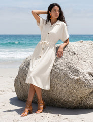 Pret - Moven - Indigo Tie Hemp Linen Shirtdress - Off White