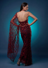 Formals - Chantilly Lace Saree - Maroon