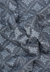 Elite Men Embroidered Selvage Crinkle Chiffon Fabric - D Grey