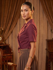 Pret - Moven - Cotton Collar tie Top - Maroon
