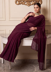 Formals - Fancy Closet - Georgette Embroidered Chiffon Saree - D#01 - Purple