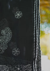 Lawn Chikankari Shawl D - 12 - Black