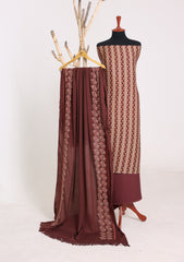 Winter - Riwaj - Printed Cotray Suit - Wool Shawl - D#13 - Chocolate