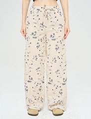 Pret - Moven - Palazzo Pants with Floral Embroidery and Sequins, Elastic Waistband - Skin