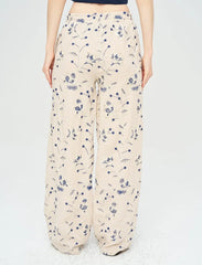 Pret - Moven - Palazzo Pants with Floral Embroidery and Sequins, Elastic Waistband - Skin