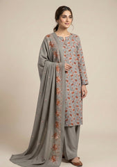Winter - Riwaj - Printed Cotray Suit - Wool Shawl - D#10 - Grey