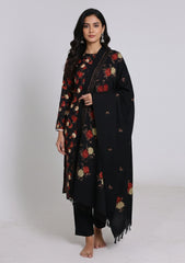 Winter - Riwaj - Printed Cotray Suit - Wool Shawl - D#14 - Black