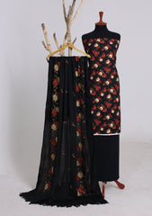 Winter - Riwaj - Printed Cotray Suit - Wool Shawl - D#14 - Black