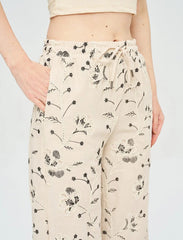 Pret - Moven - Palazzo Pants with Floral Embroidery and Sequins, Elastic Waistband - Skin