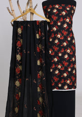 Winter - Riwaj - Printed Cotray Suit - Wool Shawl - D#14 - Black