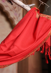 Pashmina Kashmiri Border Scarf D#14 - Red