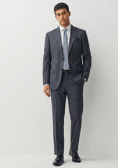 Scabal Super Fine 140's Broad Stripe Wool Suiting - Charcoal