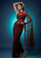 Formals - Chantilly Lace Saree - Maroon