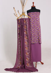 Winter - Riwaj - Printed Cotray Suit - Wool Shawl - D#10 - Purple
