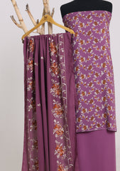 Winter - Riwaj - Printed Cotray Suit - Wool Shawl - D#10 - Purple